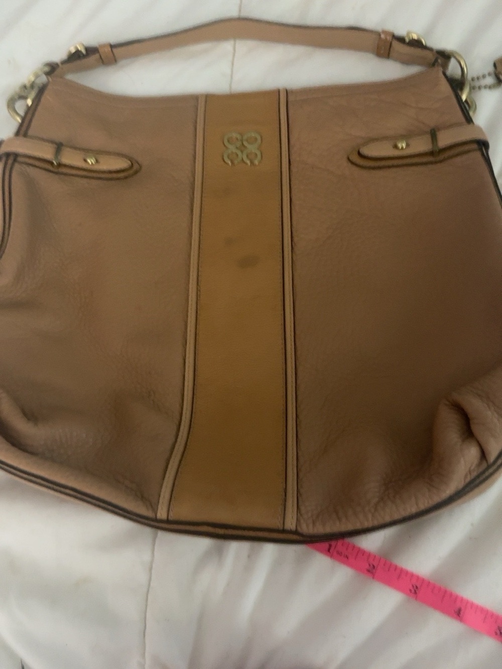Coach Colette Leather Stripe Hobo 16457 Camel Tan Authentic Shoulder Bag